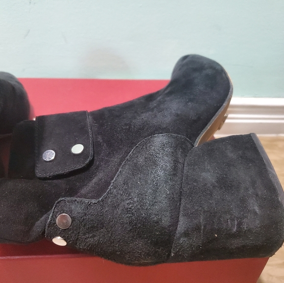 DOLCE VITA Varra Black Leather Suede Front Zip Chunky Heel Booties sz 10 - Picture 8 of 9